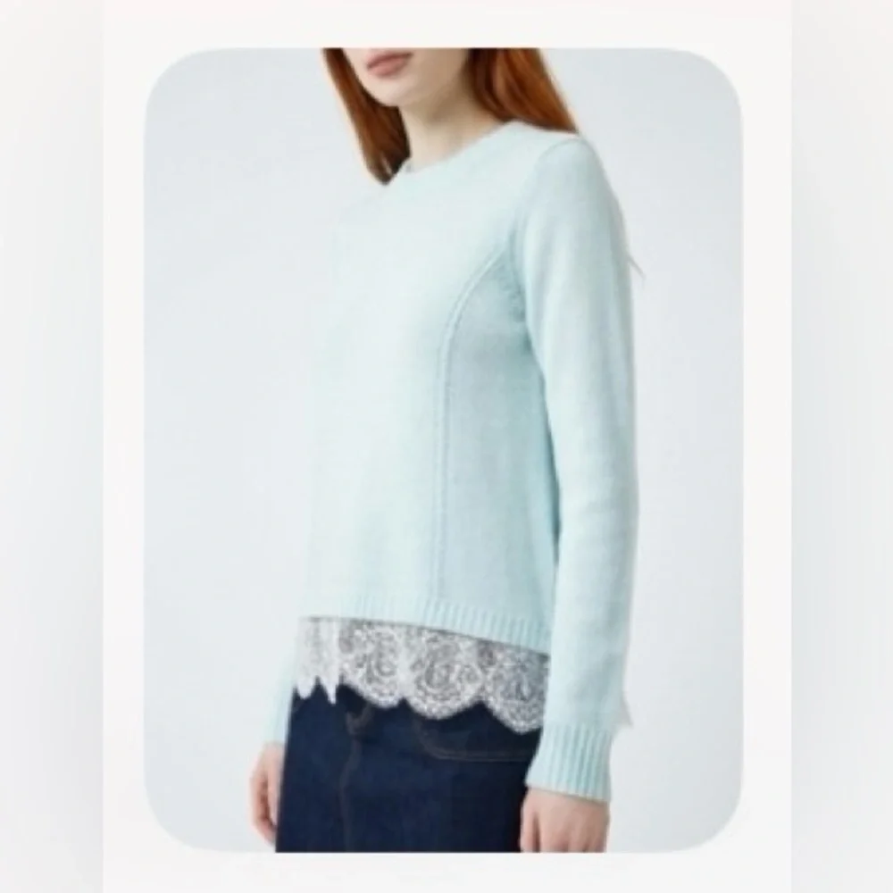 SO Aqua Lace-Hem Crewneck Sweater